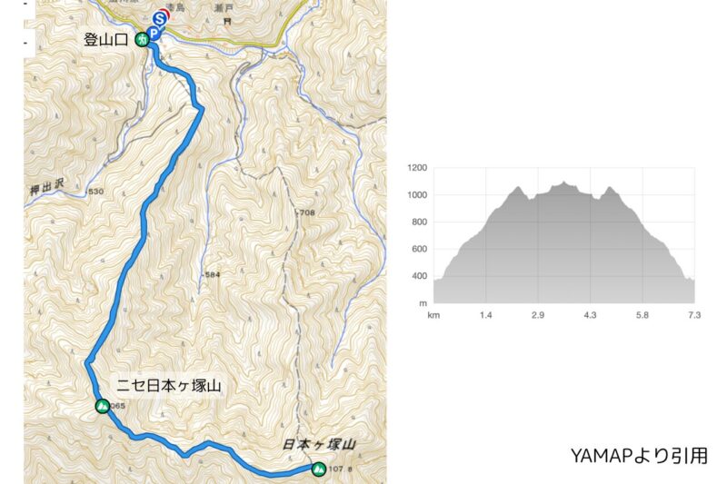 日本ヶ塚山 登山道 愛知 地図 ルートマップ